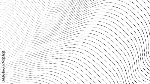 Abstract halftone flowing wavy gradient dots shape isolated on transparent background.Flowing dot particles wave pattern halftone black gradient smooth curve shape isolated on transparent background. 