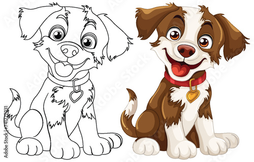 Vector illustration of a puppy, colored and outlined.