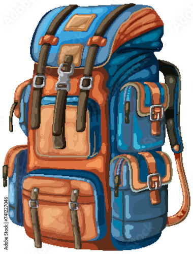 Detailed backpack illustration with vibrant colors.