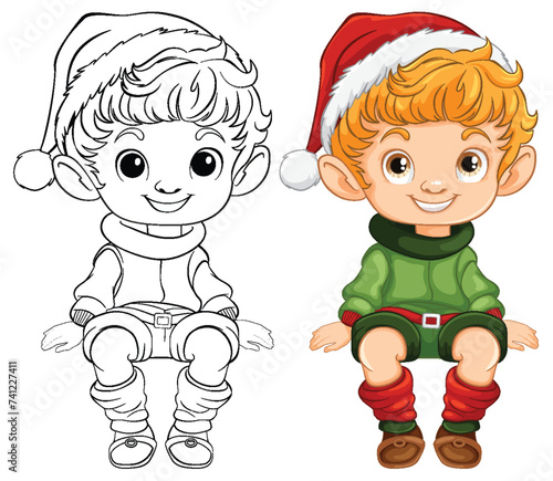 Vector illustration of an elf, colored and line art.