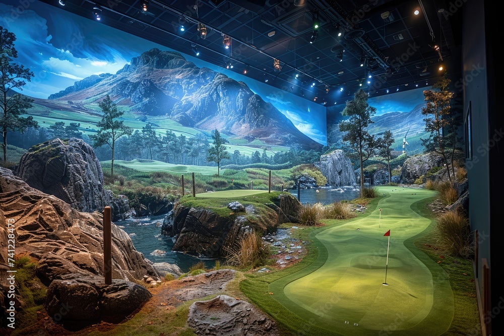 modern indoor golf simulator design professional photography