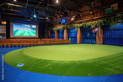 modern indoor golf simulator design professional photography photo