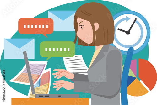 デスクワークに取り組む女性社員