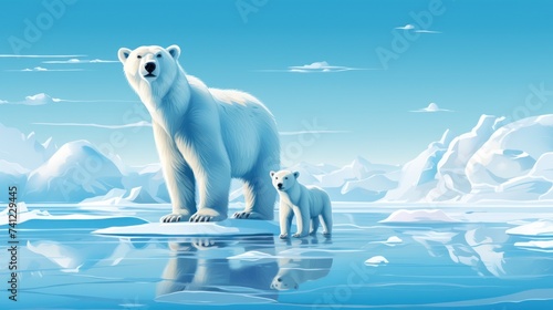 Digital art captures the essence of polar bears against ice floes  highlighting nature s beauty.