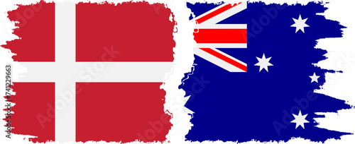 Australia and Denmark grunge flags connection vector