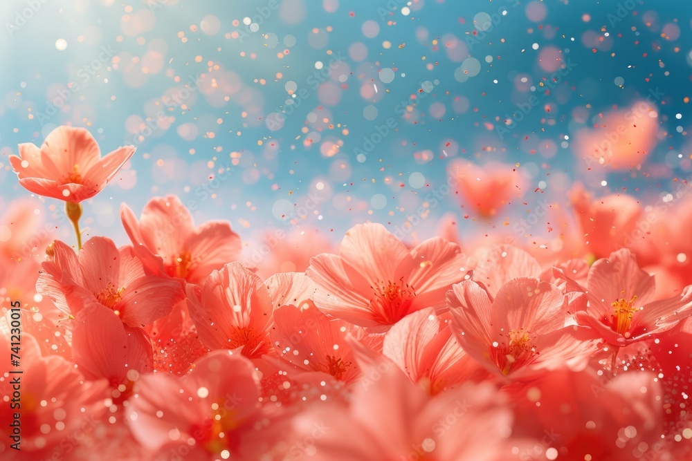 petal flowers confetti falling from a bright blue sky on an autumn or spring professional photography petal flowers confetti falling from a bright blue sky on an autumn or spring professional photography
