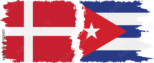 Cuba and Denmark grunge flags connection vector