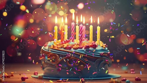 cake decoration concept. colorful birthday cake with candles. seamless looping overlay 4k virtual video animation background  photo
