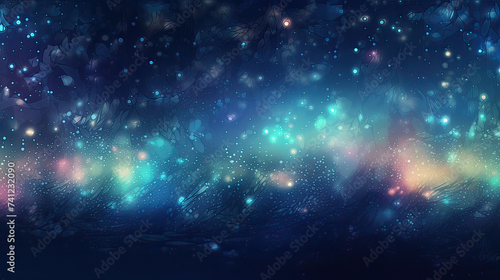 Dark Sky Illuminated by Bright Astronomical Lights and Snowy Motion, Dark Backgrounds Infused with Bright Lights and Celestial Snow Particles, Dark Designs Sparkle with Snowy Particles and Bright Cele