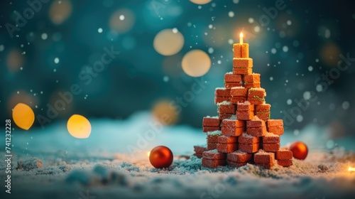 Elevate your festive spirit with a whimsical Christmas tree crafted from a stack of bricks, Ai Generated.
