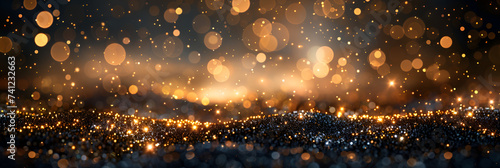  Golden sparks glitter on black background Gold Glitter Texture Blurred Abstract Defocused Bokeh Christmas golden glitter on Black Background 
