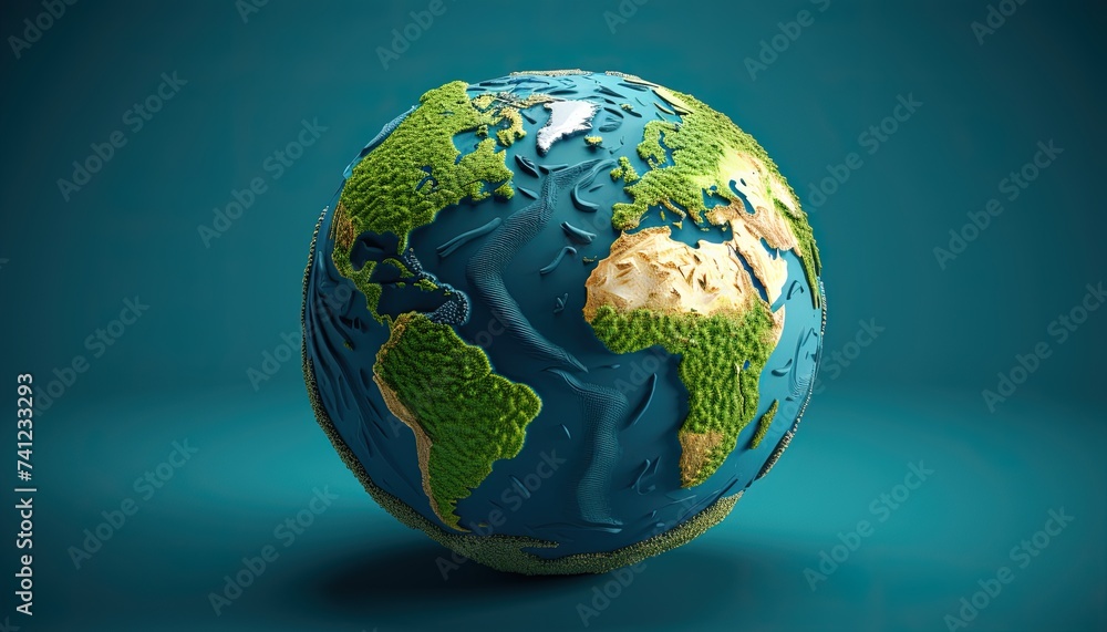 Fototapeta premium Blue background with Earth in the center, Earth depicted on a blue surface, Earth on a blue canvas