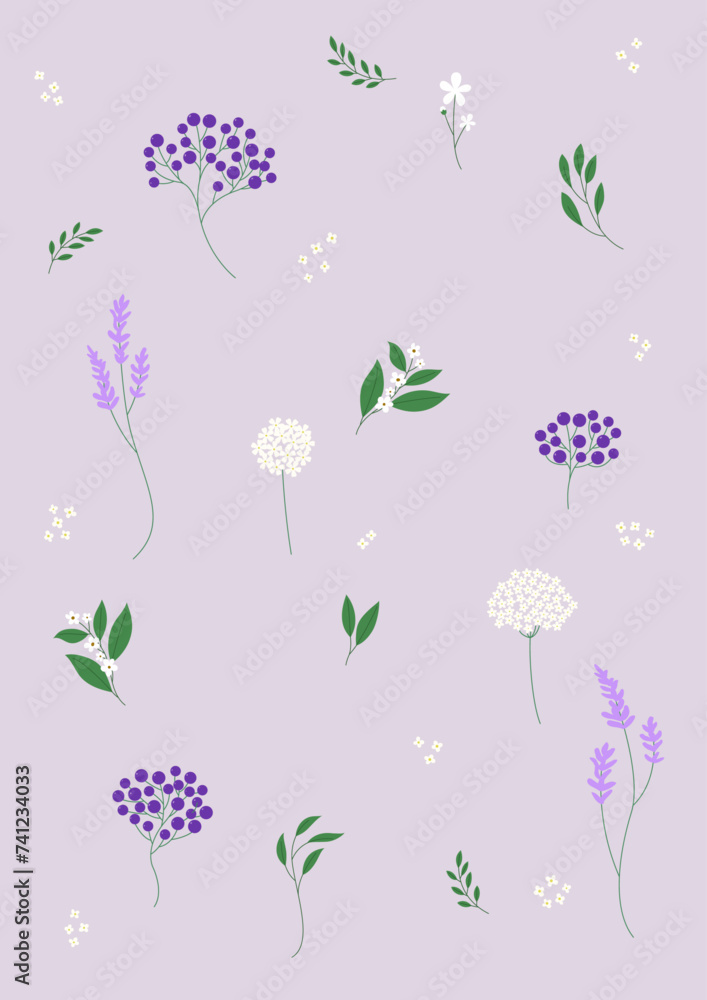 Pattern vector illustration of purple plants.