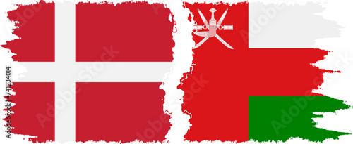 Oman and Denmark grunge flags connection vector