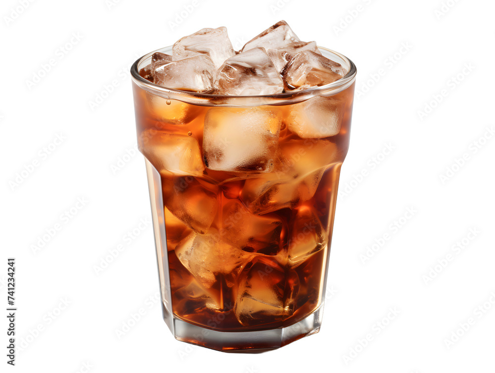Iced Coffee with Ice Cubes Isolated on Transparent Background. Refreshing Drink with Clean Background Iced Coffee with Ice Cubes Isolated on Transparent Background. Refreshing Drink with Clean Background