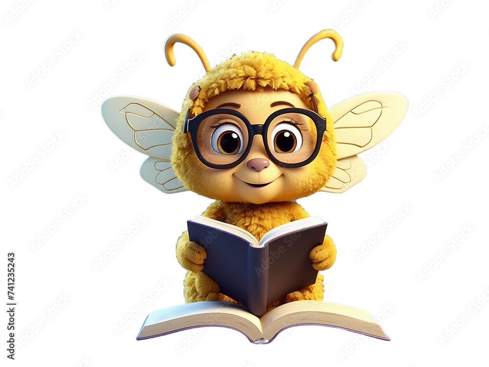 bee reading a book vector illustration cartoon