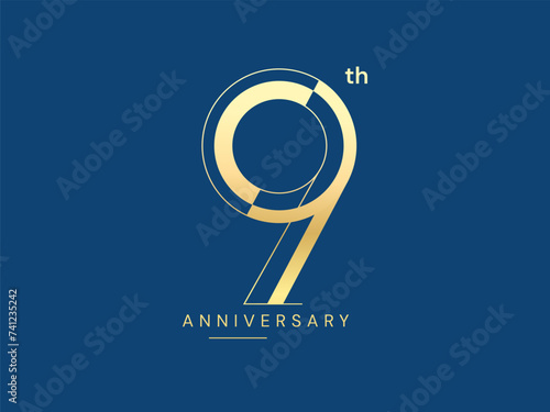 9th Anniversary Gold premium text number Typography celebration logo vector illustration design concept. Nine years anniversary gold logo template for celebration event, invitation, greeting, company.
