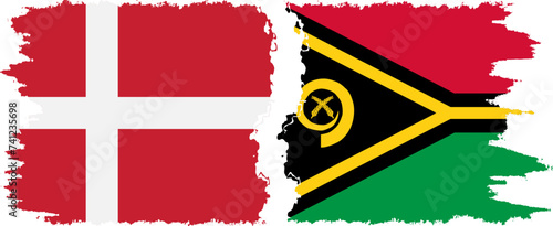 Vanuatu and Denmark grunge flags connection vector
