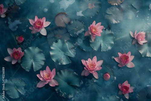 pink lotus flowers in pond