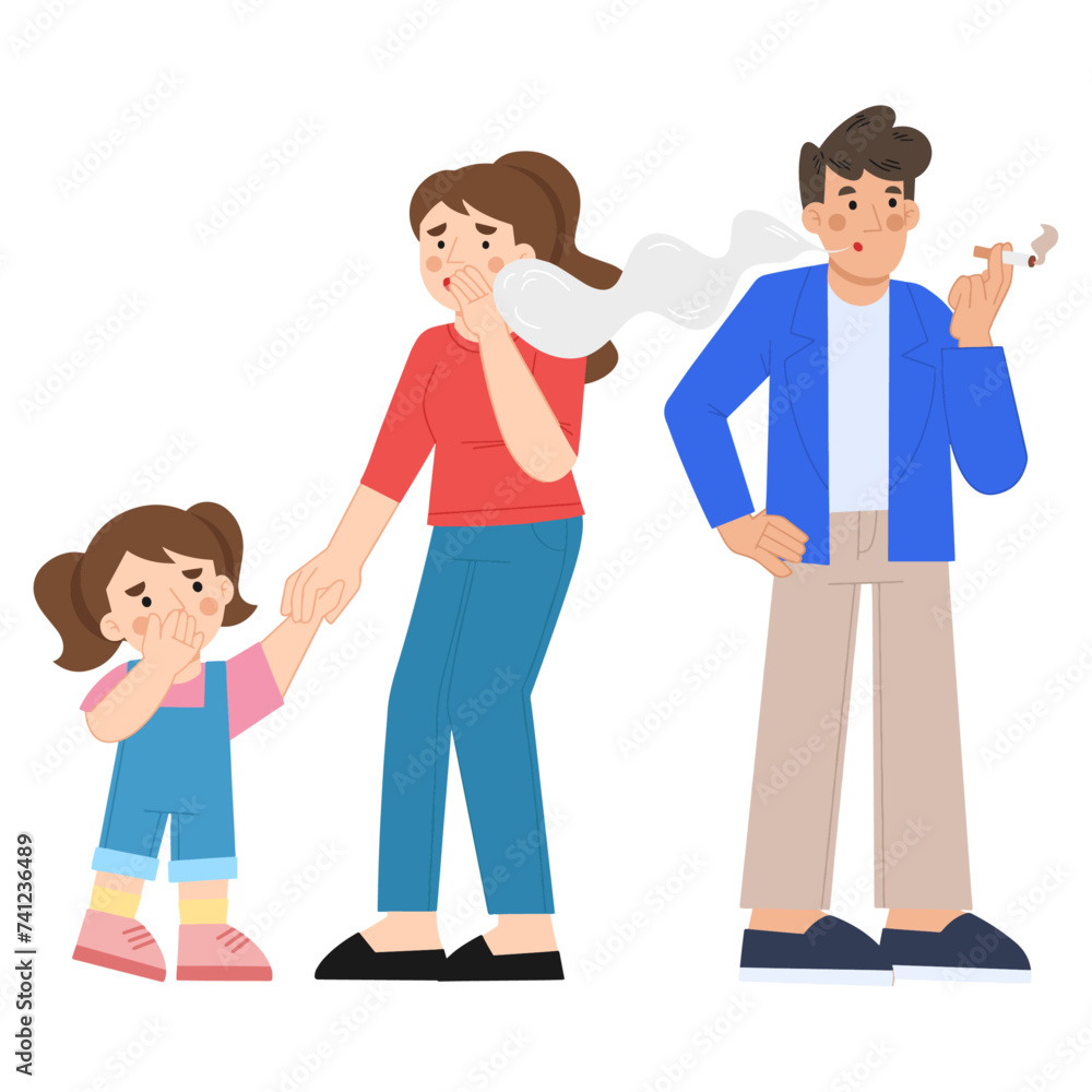 Vector illustration of man smoking in public place