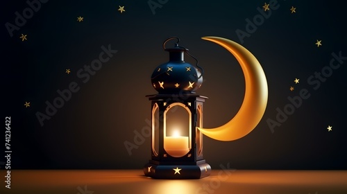 Ramadan Kareem Greeting Card. Ramadan Kareem lantern with crescent moon and stars.