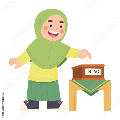Vector illustration of Muslim girl giving alms