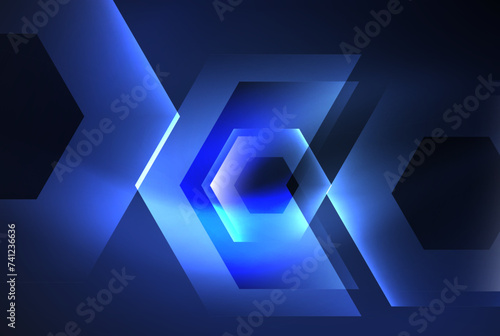 Arrow hexagon neon light glowing shapes background. Vector illustration For Wallpaper, Banner, Background, Card, Book Illustration, landing page