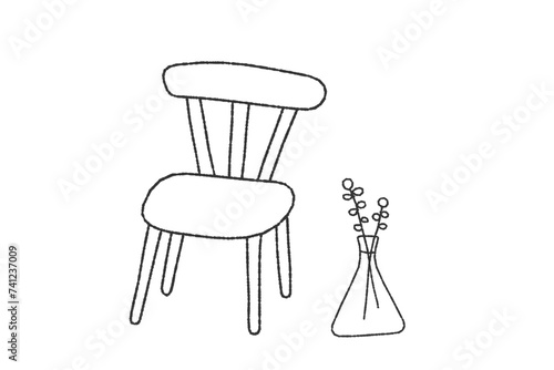 椅子のある部屋のモノクロ線画イラスト