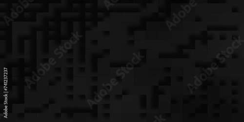 Black mosaic abstract background with 3d geometric block pattern, Abstract geometric pattern of 3d dark rectangle and squares, geometric Unevenness three-dimensional shadow block pattern background. 