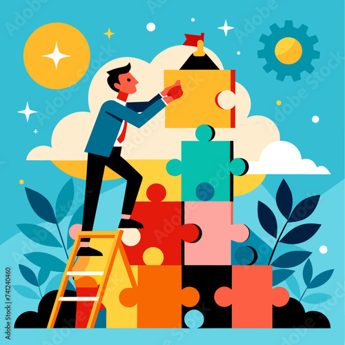 Build Your Way to Success: Assembling the Puzzle Pieces of Achievement - Business Vector Illustration