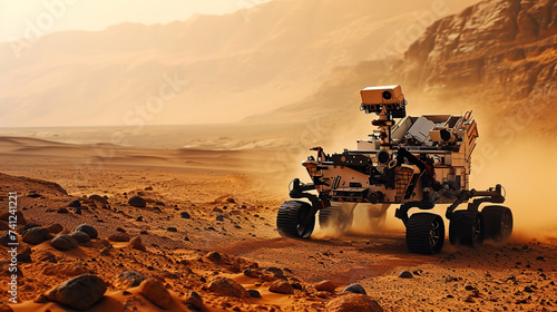 The rover explores the surface of Mars. Mars exploration concept
