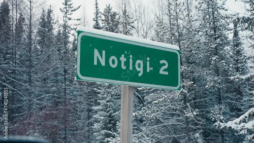 A Static Winter Shot of the Notigi Provincial Road Highway Sign near Thompson Manitoba Canada photo