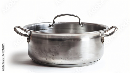 Metal thermo casserole isolated on white background.