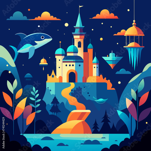 Whimsical scenes from a magical underwater kingdom. vektor illustation