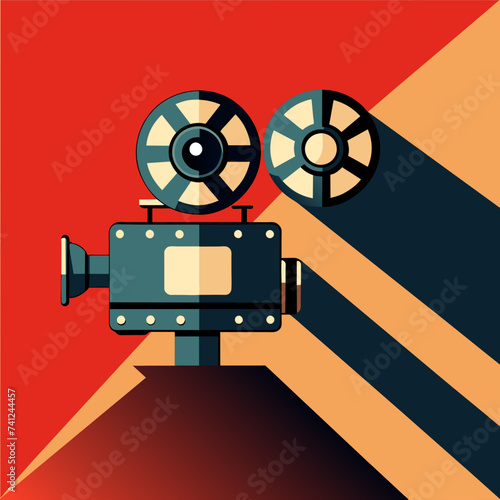 Silhouette of a movie camera with filmstrip forming the body. vektor illustation photo