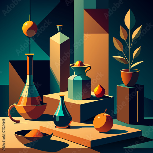 Surrealistic still life compositions with unexpected elements. vektor illustation