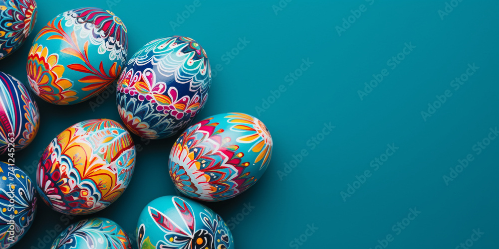 Set of colourful easter eggs on desk