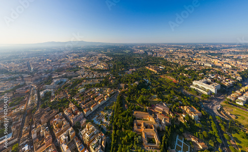 Rome, Italy. Historical Center. The city is at your fingertips. Panorama of the city on a summer morning. Aerial view