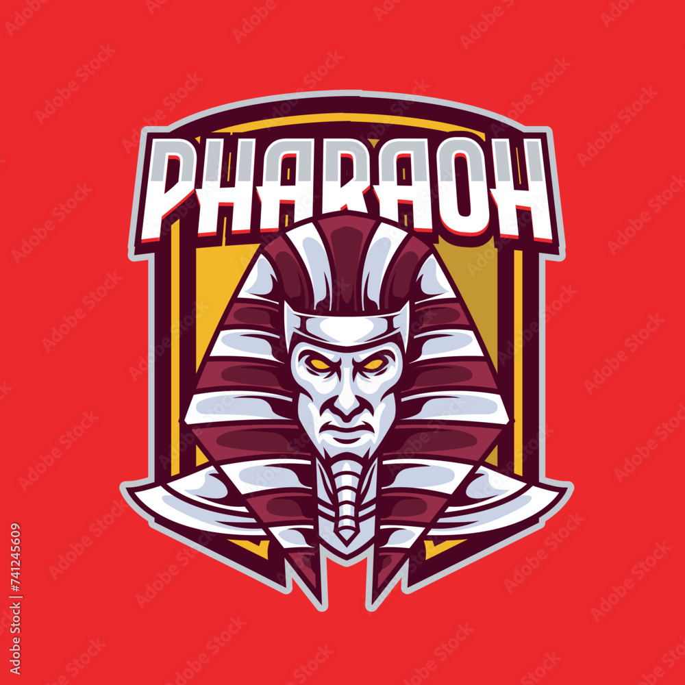 Vector Illustration Egyptian Warrior Head wearing traditional egyptian costume with PHARAOH text Esport logo