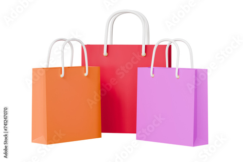 colorful shopping bags icon. for online advertisement concept. customers buy product and take back to home. isolated on yellow background. 3d render.
