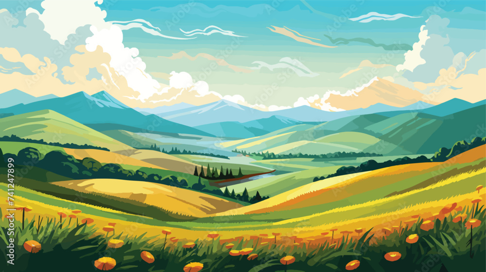 Illustration of beautiful fields landscape.