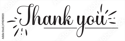 Thank you card, text or lettering. Vector script and handwritten typography. Thank you vintage style word for note, sign, banner. Isolated. Thank you. EPS 10