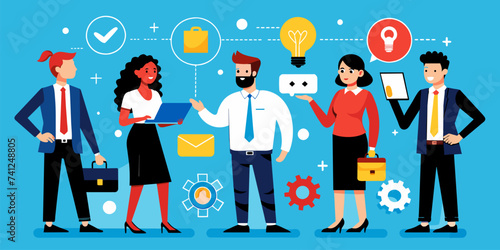 Team Cooperation and Communication Concept: Illustrating Effective Business Collaboration- Business Vector Illustration