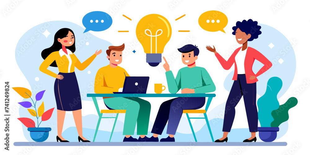 The Idea: New Business Project Discussion, Brainstorming for Fresh Ideas - Business Vector Illustration