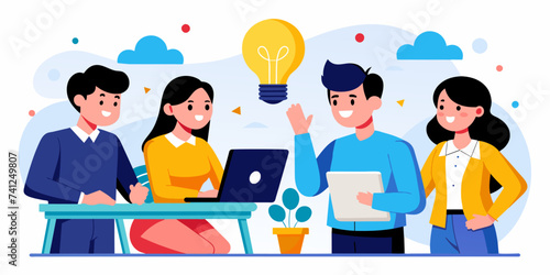 The Idea: New Business Project Discussion, Brainstorming for Fresh Ideas - Business Vector Illustration