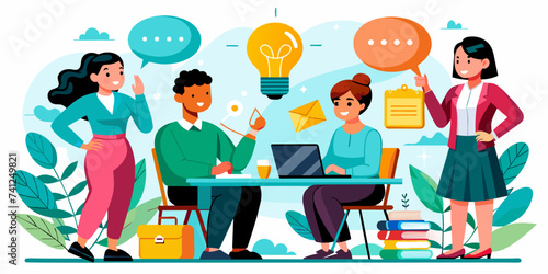 The Idea: New Business Project Discussion, Brainstorming for Fresh Ideas - Business Vector Illustration