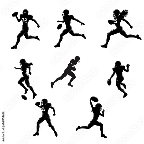 American football playing silhouette set