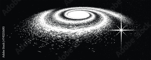 Supernova explosion in spiral galaxy . Noise texture .Vector illustration