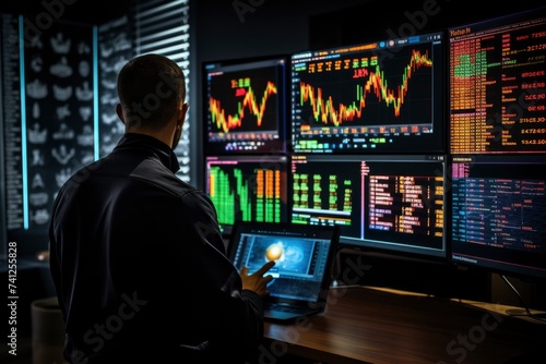 Professional Analyst Reviewing Cryptocurrency Trends on Multiple Screens.