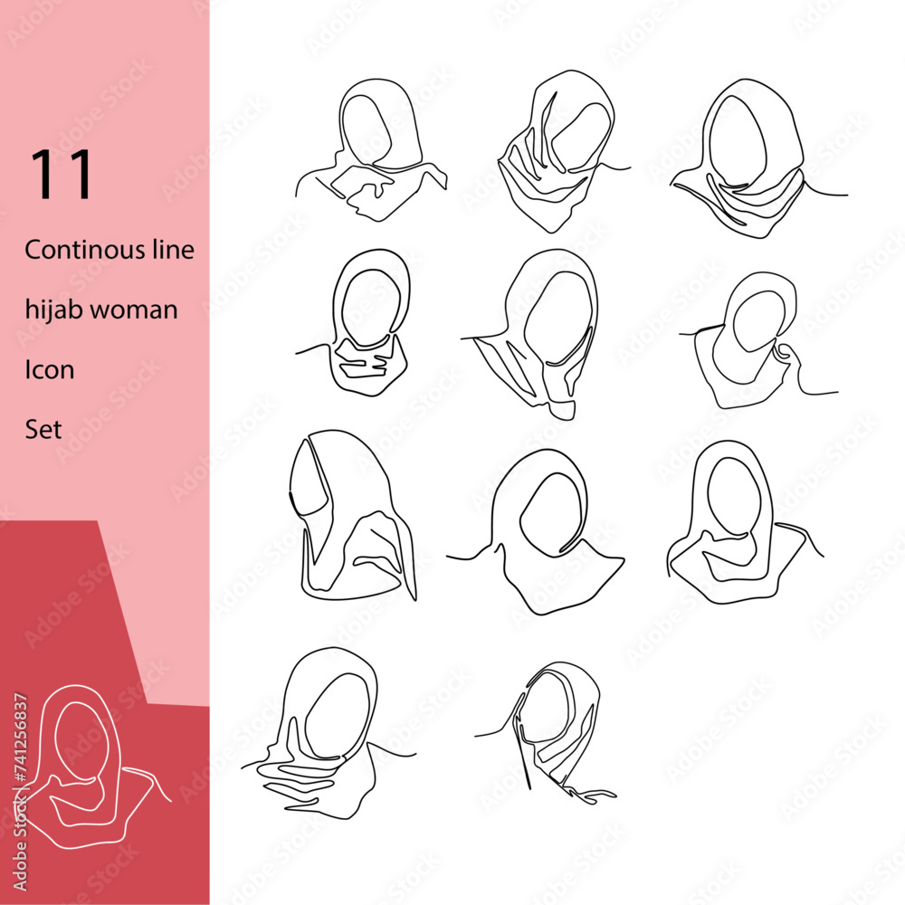 11 of continous line hijab woman icon set